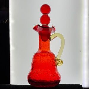 Vintage Amberina crackle glass pitcher